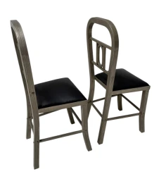 Two French Art Deco Side Chairs with Black Leather Seats, 1930s